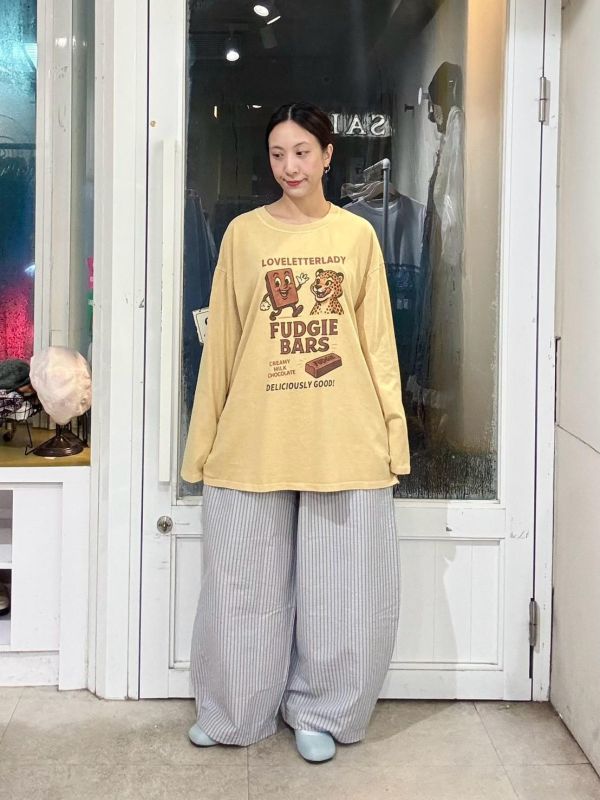 直條紋繭型寬褲 