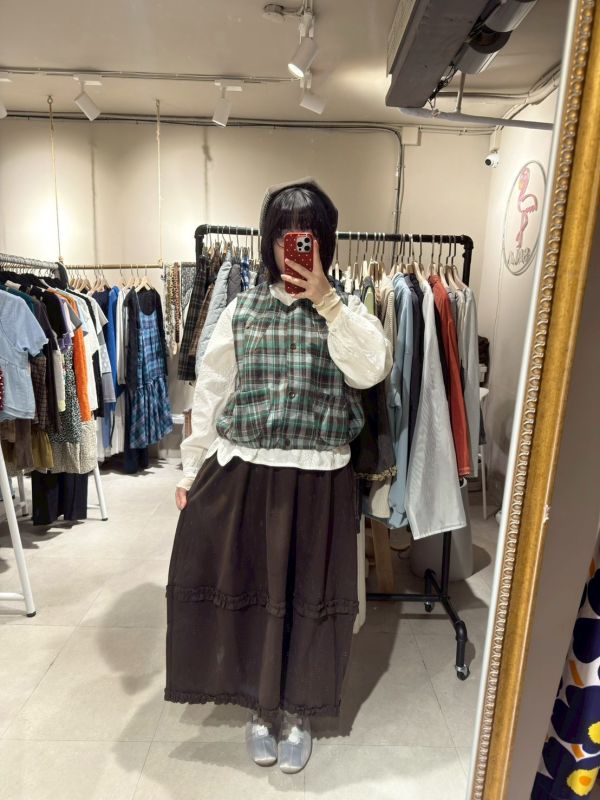 絨布厚磅滾邊繭型鬆緊腰長裙 