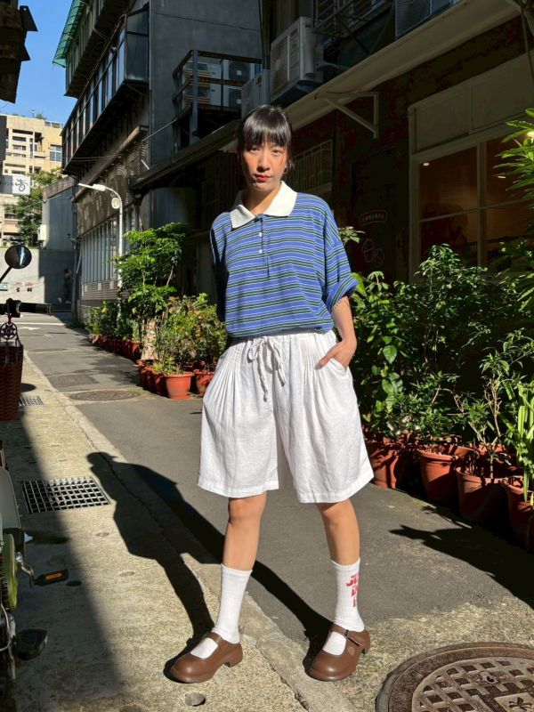 抽繩棉質短褲裙 