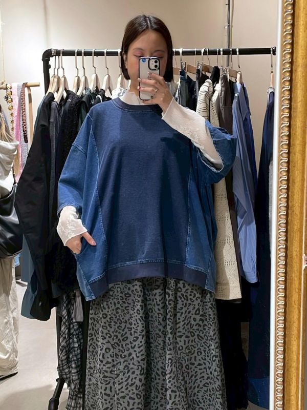 拼接牛仔布口袋上衣 