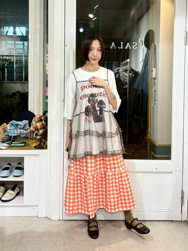 格紋紗蛋糕吊帶背心 