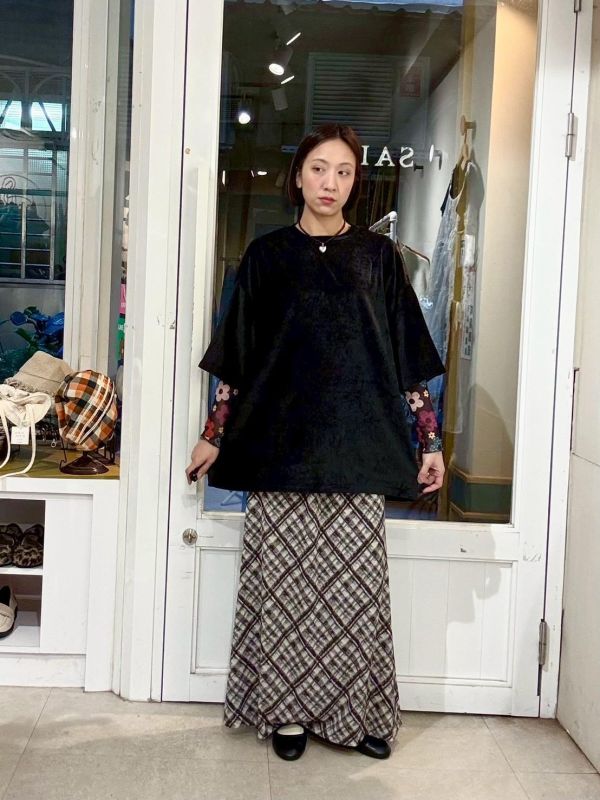 素色絨布落肩短袖Tee 