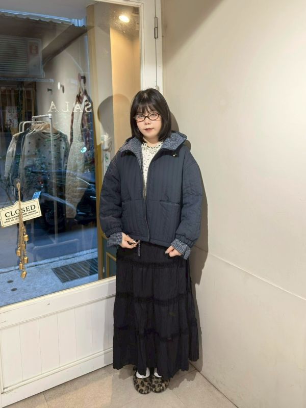 假兩件格紋滾邊袖口抽繩連帽外套 