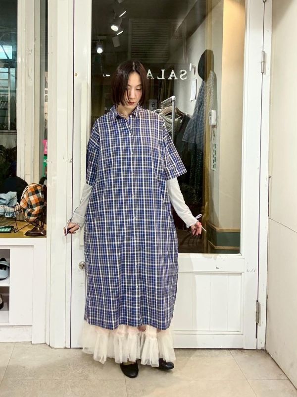 格子襯衫洋裝 
