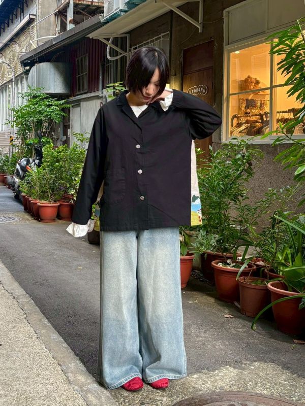 兩側風景刺繡西裝翻領外套 