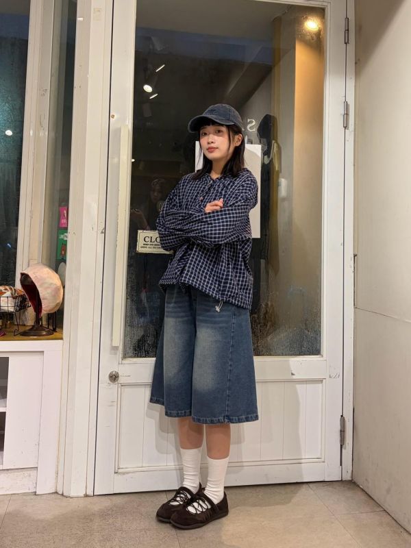 格紋連帽彩色排釦外套 