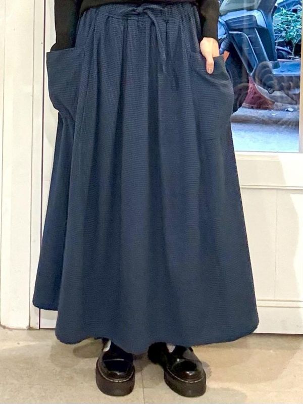 伸縮腰千鳥格紋大口袋傘狀裙 