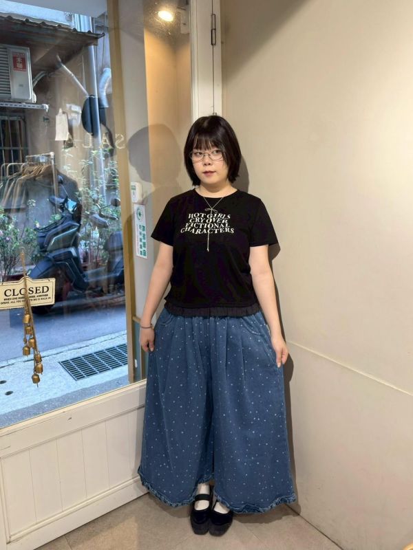 小星星荷葉滾邊鬆緊腰九分牛仔褲 