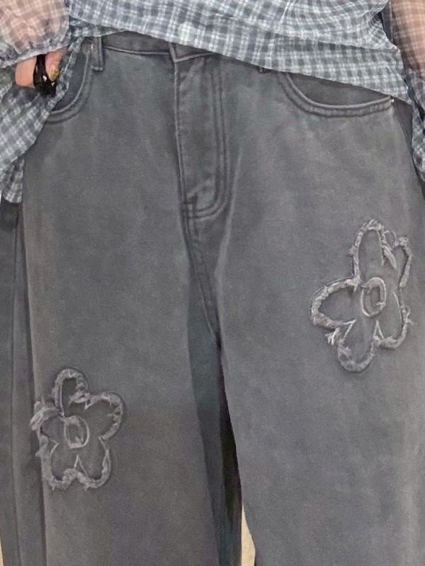 立體不收邊花朵牛仔褲 