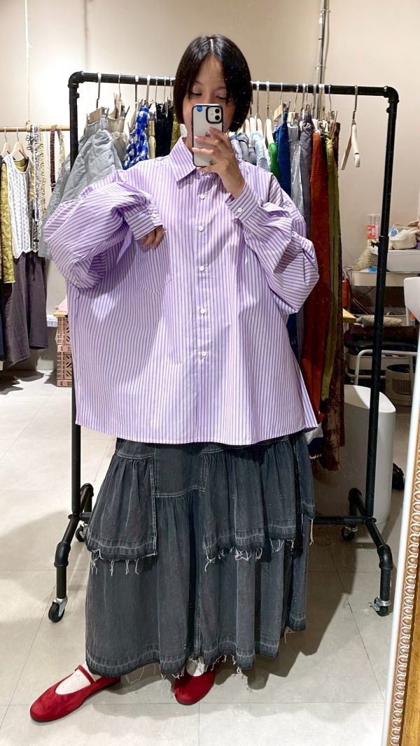 落肩寬版條紋男友襯衫 