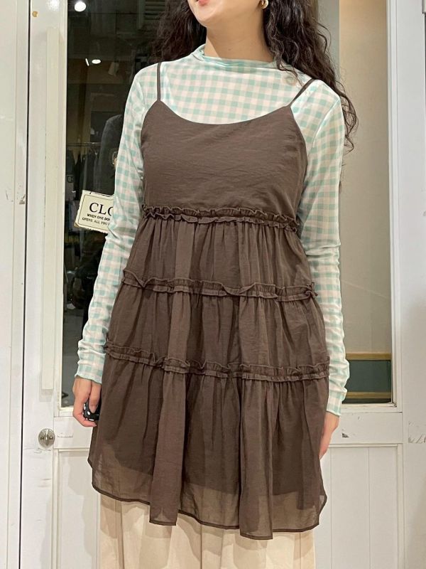 可調節細肩可愛捲邊蛋糕裙雙層短罩衫 