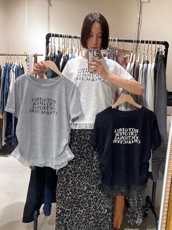 下擺拼接側抓皺短袖上衣 