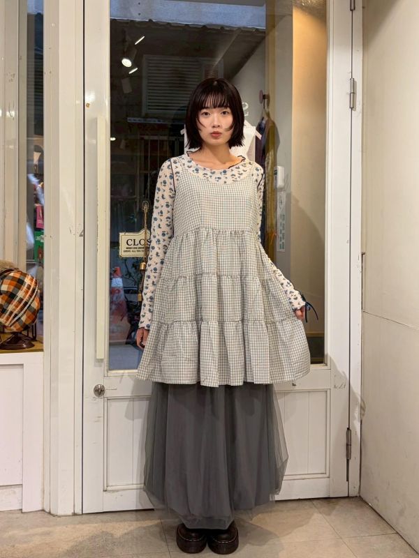 細格紋蛋糕層次下擺吊帶背心 