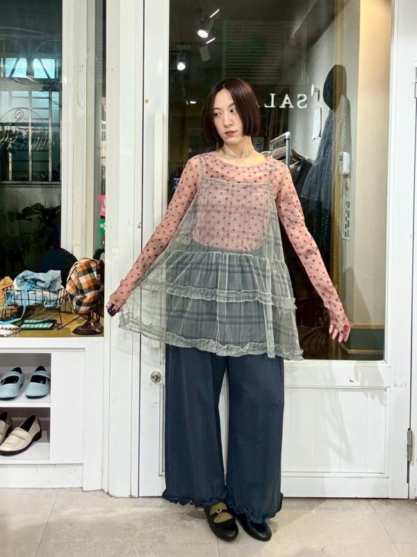 格紋紗蛋糕吊帶背心 