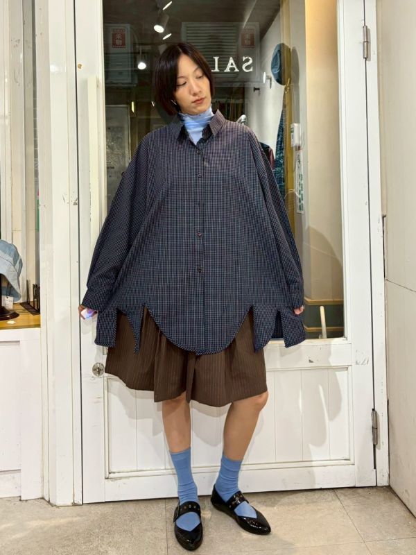 下擺不規則格子襯衫 