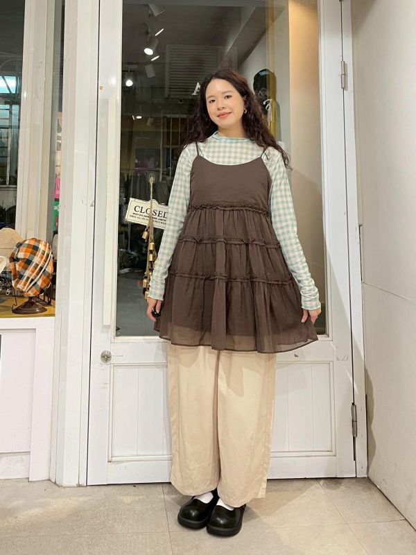 可調節細肩可愛捲邊蛋糕裙雙層短罩衫 