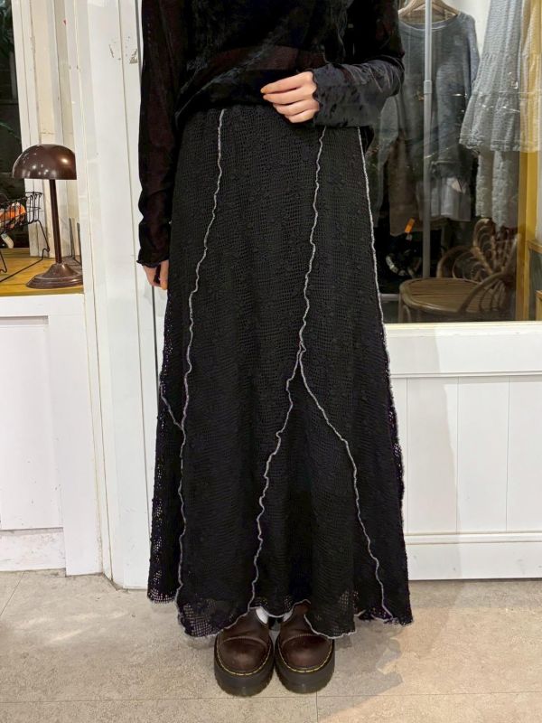 不規則縫線彈性長裙 