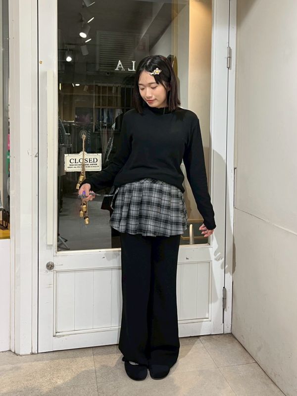 假兩件綁帶裙罩軟料鬆緊腰落地褲 