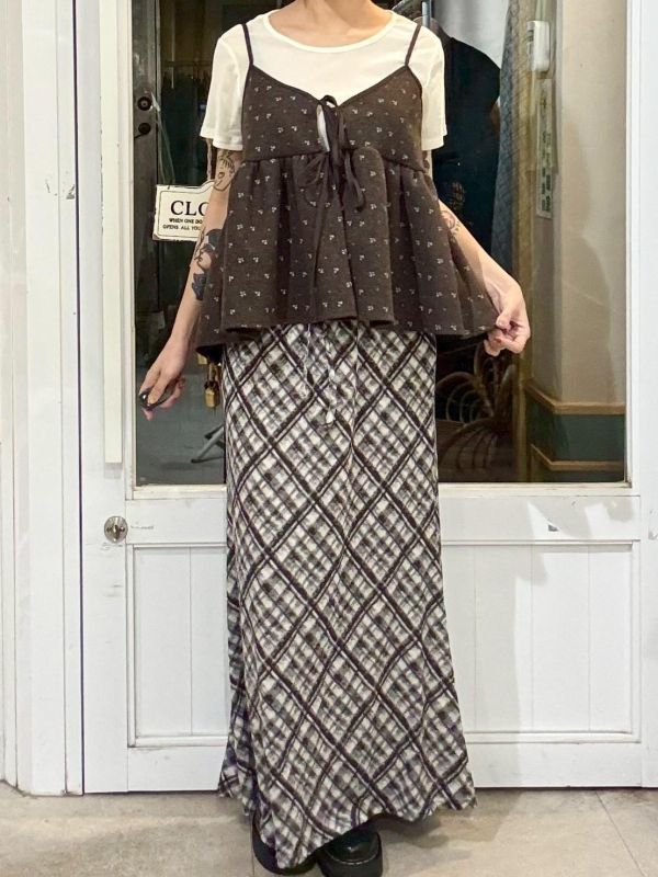 咖啡色前綁帶毛呢吊帶背心 