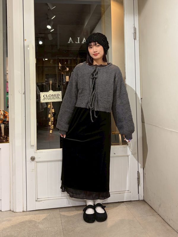 短版毛線綁帶針織外套 