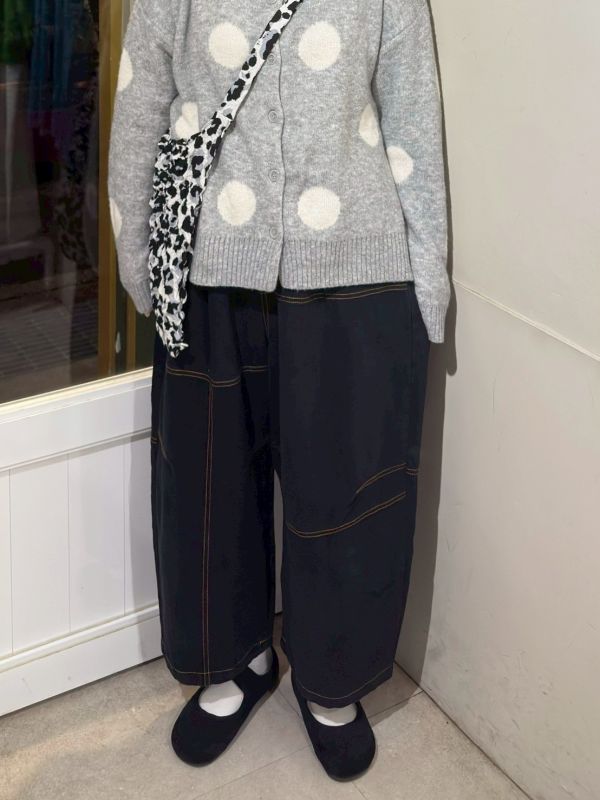 寬版直筒橘車線鬆緊腰長褲 