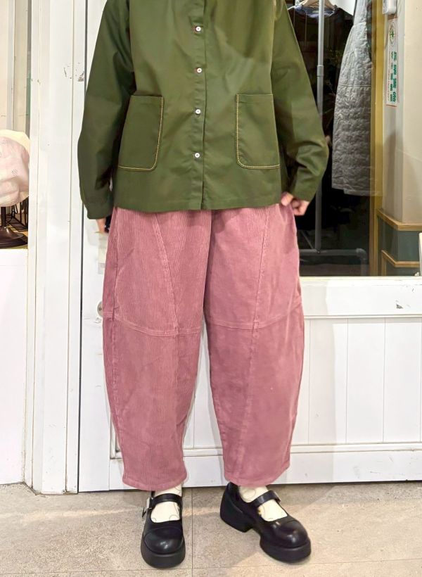 伸縮腰抽繩燈芯絨錐形褲 