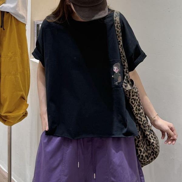 上衣 - F6255 口袋娃娃捲邊寬鬆上衣【加大F】 