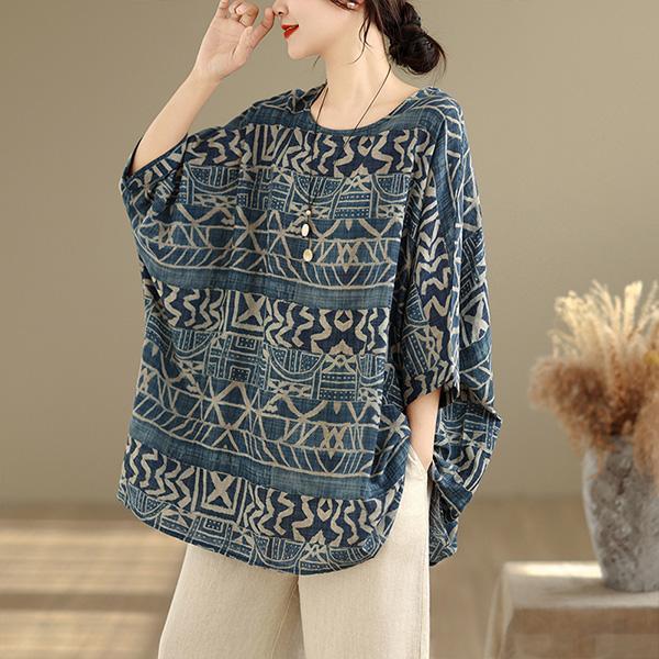 上衣 - A8122 民族風圖騰oversize寬鬆上衣【加大F】 