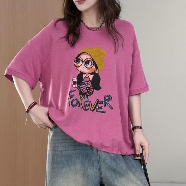 上衣 - F6208 毛帽娃娃印花寬鬆上衣【加大F】 