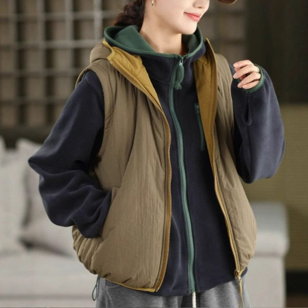 背心 - F6165 輕盈雙色夾棉連帽背心(正反兩穿)【加大F】 