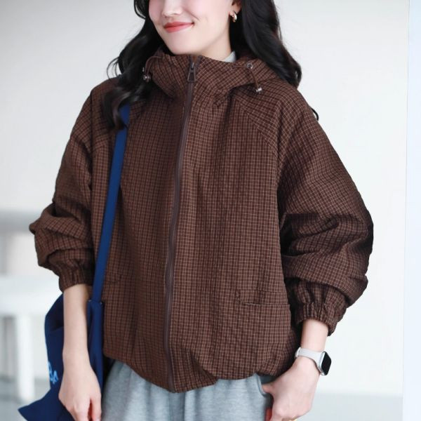 外套 - F6164 細格夾棉保暖連帽外套【加大F】 