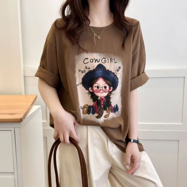 上衣 - F5989 牛仔女孩童趣T恤【加大F】 