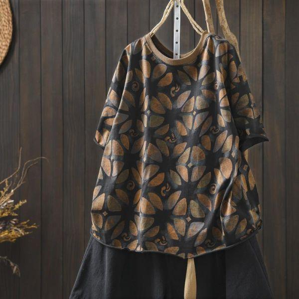 上衣 - F6216 雙色花葉寬鬆上衣【加大F】 