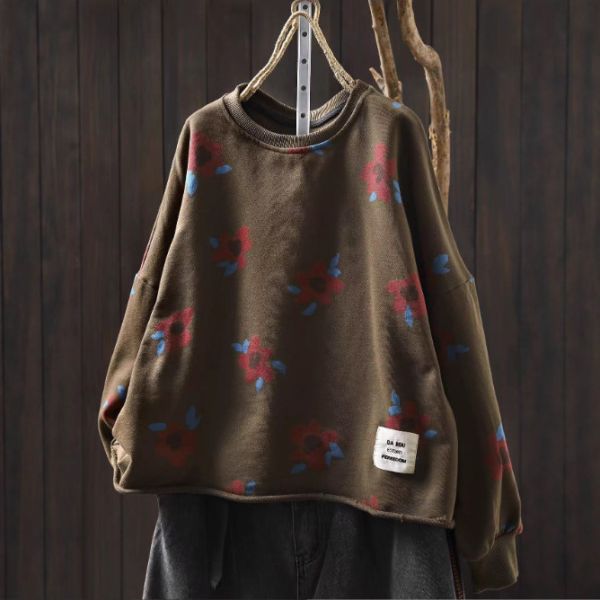 上衣 - F6162 冬日花花寬鬆上衣【加大F】 