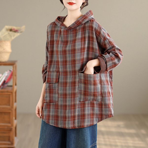 上衣 - A8104 格紋連帽長上衣【加大F】 