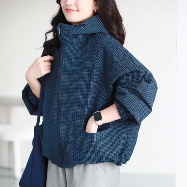 外套 - F6164 細格夾棉保暖連帽外套【加大F】 