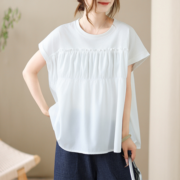 上衣 - A8149 氣質拼接抓褶寬鬆上衣【加大F】 