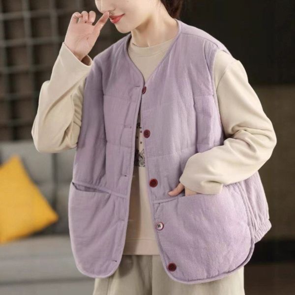背心 - F6163 淡紫夾棉口袋背心【加大F】 