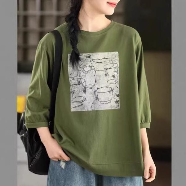 上衣 - F6227 酒瓶茶杯線條寬鬆上衣【加大F】 
