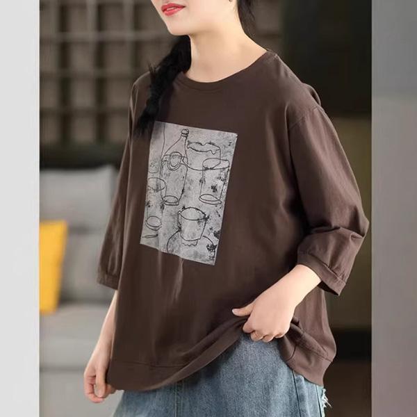 上衣 - F6227 酒瓶茶杯線條寬鬆上衣【加大F】 