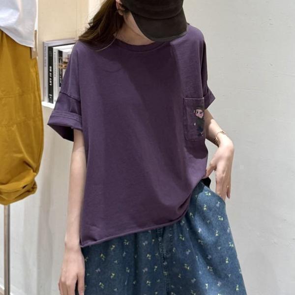 上衣 - F6255 口袋娃娃捲邊寬鬆上衣【加大F】 