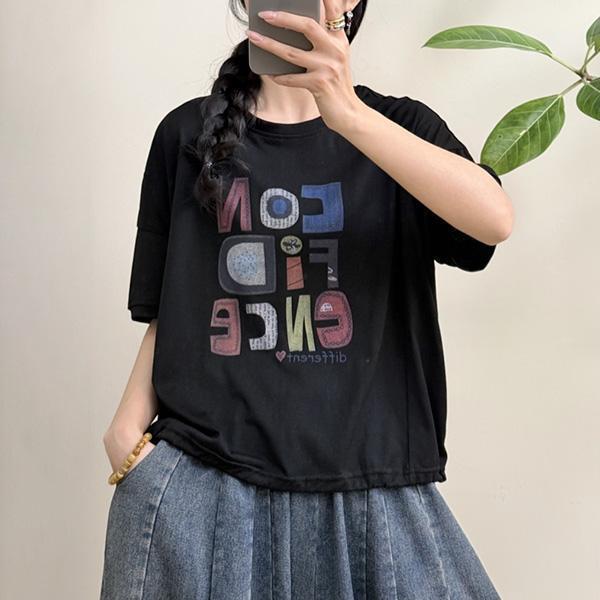 上衣 - F6253 俏皮拼字短袖上衣【加大F】 
