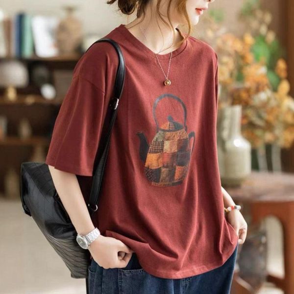 上衣 - F6233 文藝茶壺短袖上衣【F碼】 