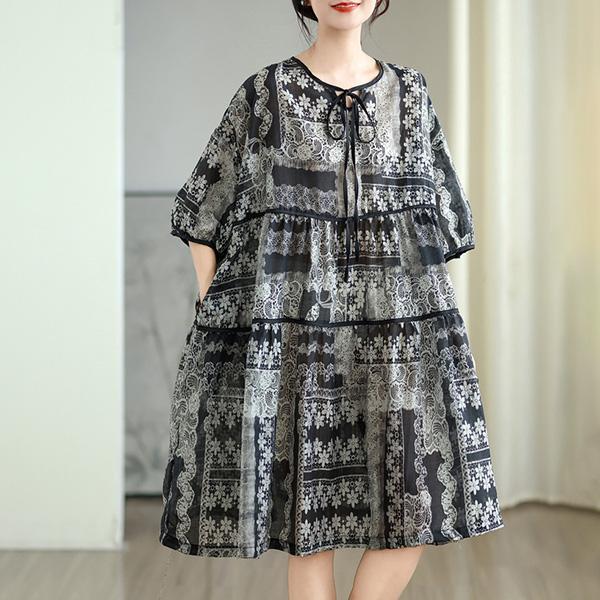 洋裝 - K8137 花朵圖騰輕薄寬鬆洋裝【加大F】 