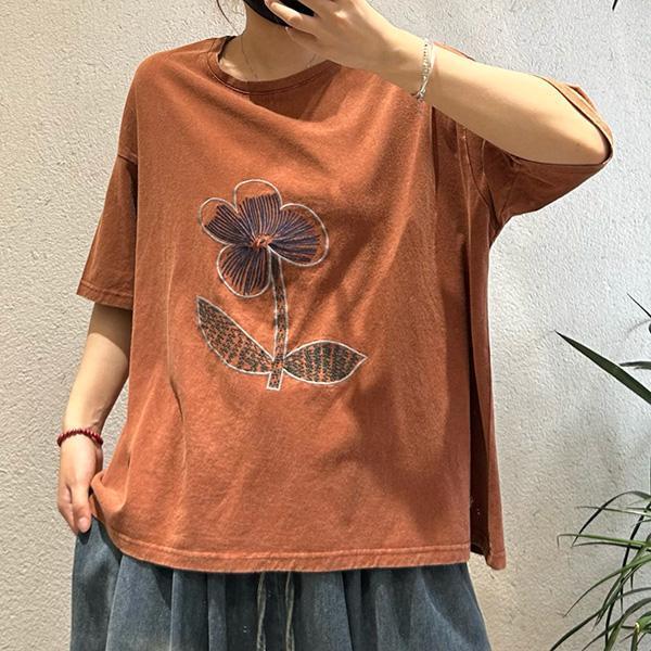 上衣 - F6279 花朵刺繡寬鬆上衣【加大F】 