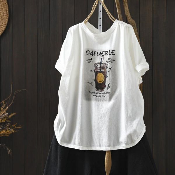 上衣 - F6201 喝杯微笑印花上衣【加大F】 