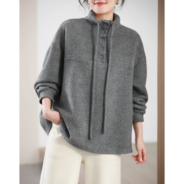 上衣 - F6176 溫暖磨毛灰半高領上衣【加大F】 