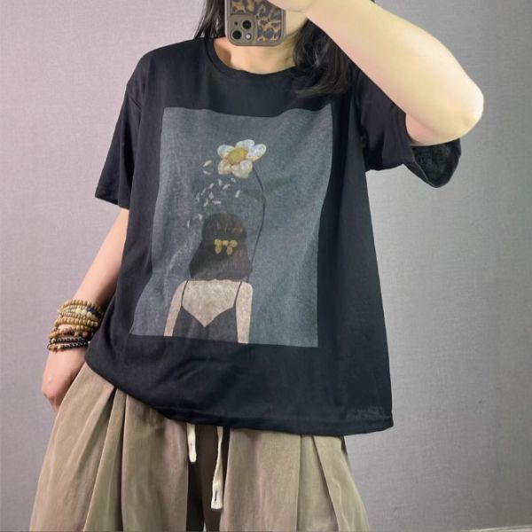 上衣 - F6006 女孩背影花朵上衣【F碼】 