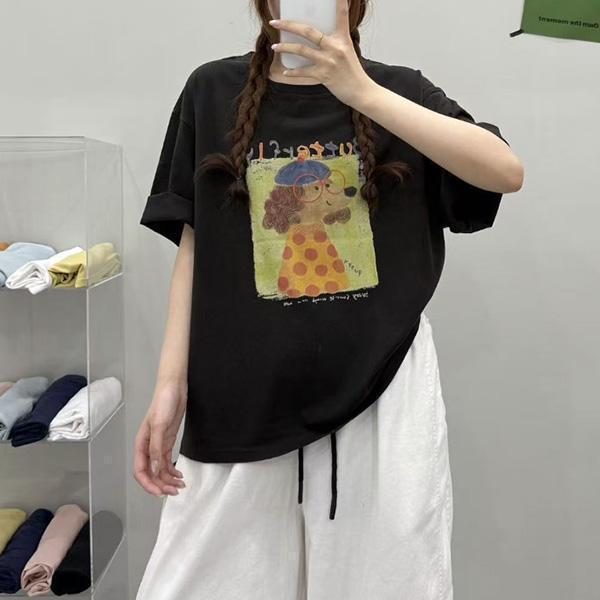 上衣 - F6272 狗狗插畫寬鬆上衣【加大F】 