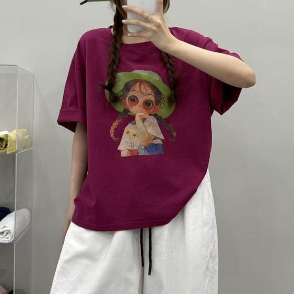 上衣 - F6261 墨鏡女孩印花寬鬆上衣【加大F】 